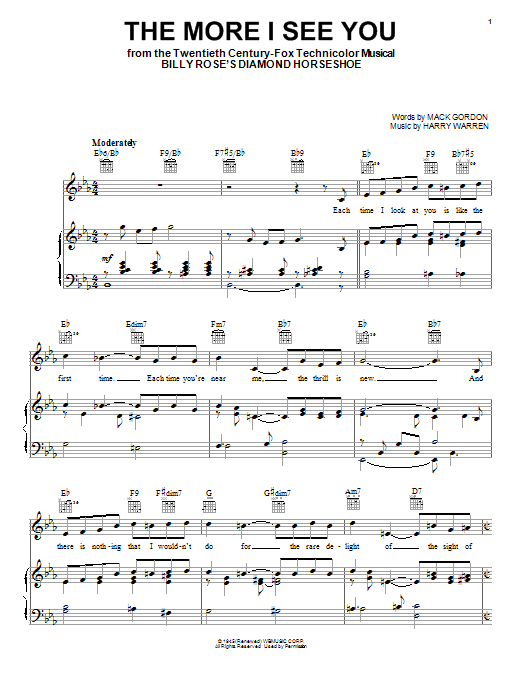 Mack Gordon The More I See You sheet music notes and chords. Download Printable PDF.