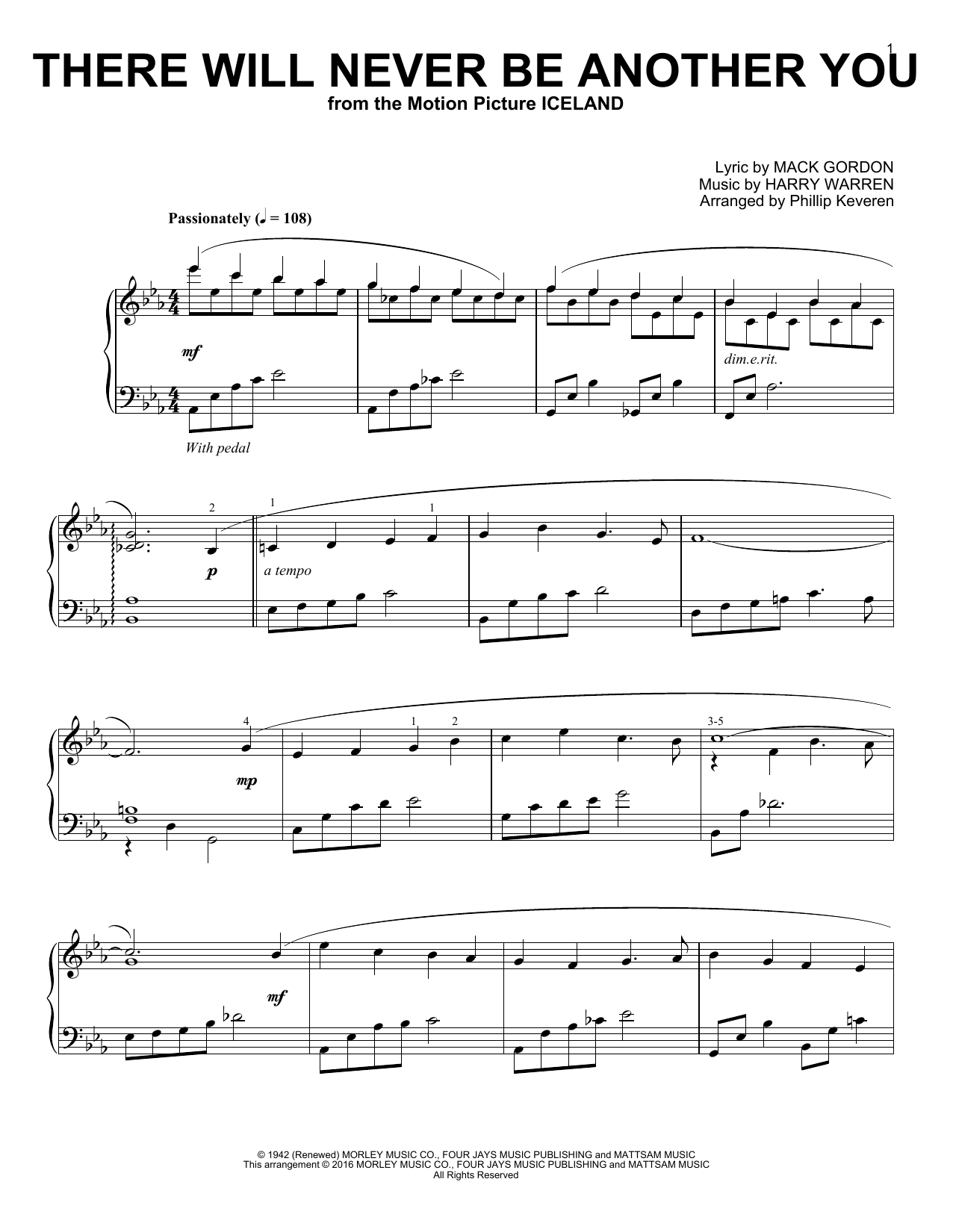 Phillip Keveren There Will Never Be Another You sheet music notes and chords arranged for Piano Solo