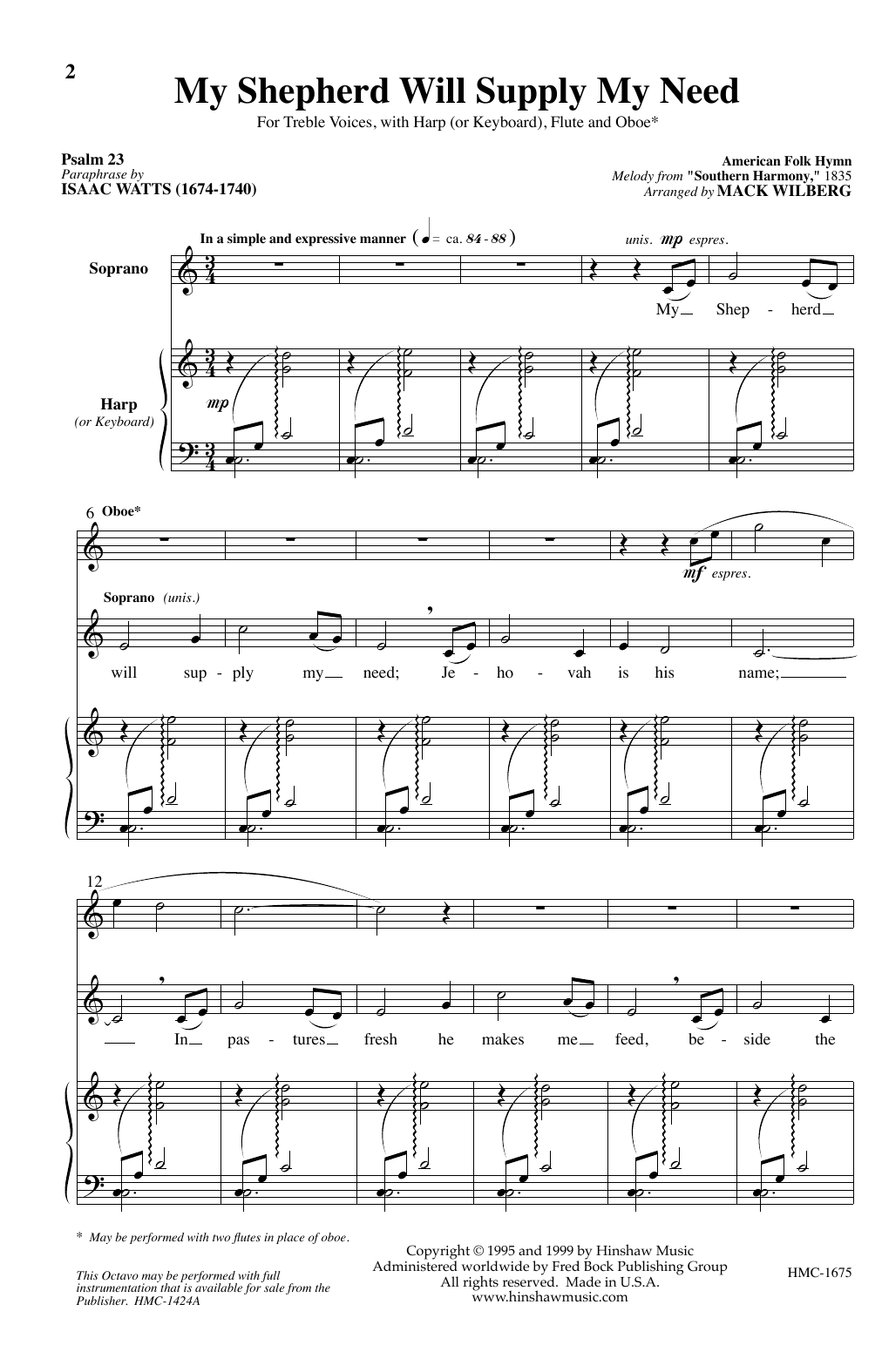 Mack Wilberg My Shepherd Will Supply My Need sheet music notes and chords arranged for SSAA Choir