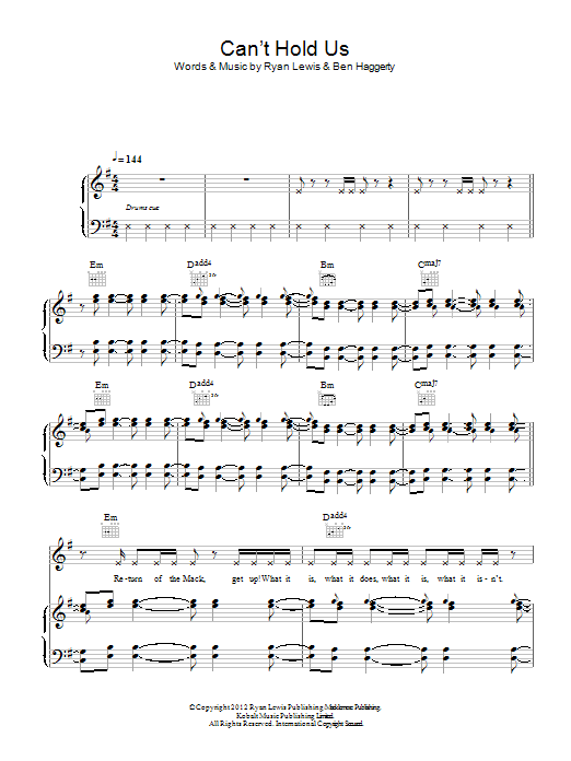 Macklemore & Ryan Lewis Can't Hold Us sheet music notes and chords. Download Printable PDF.