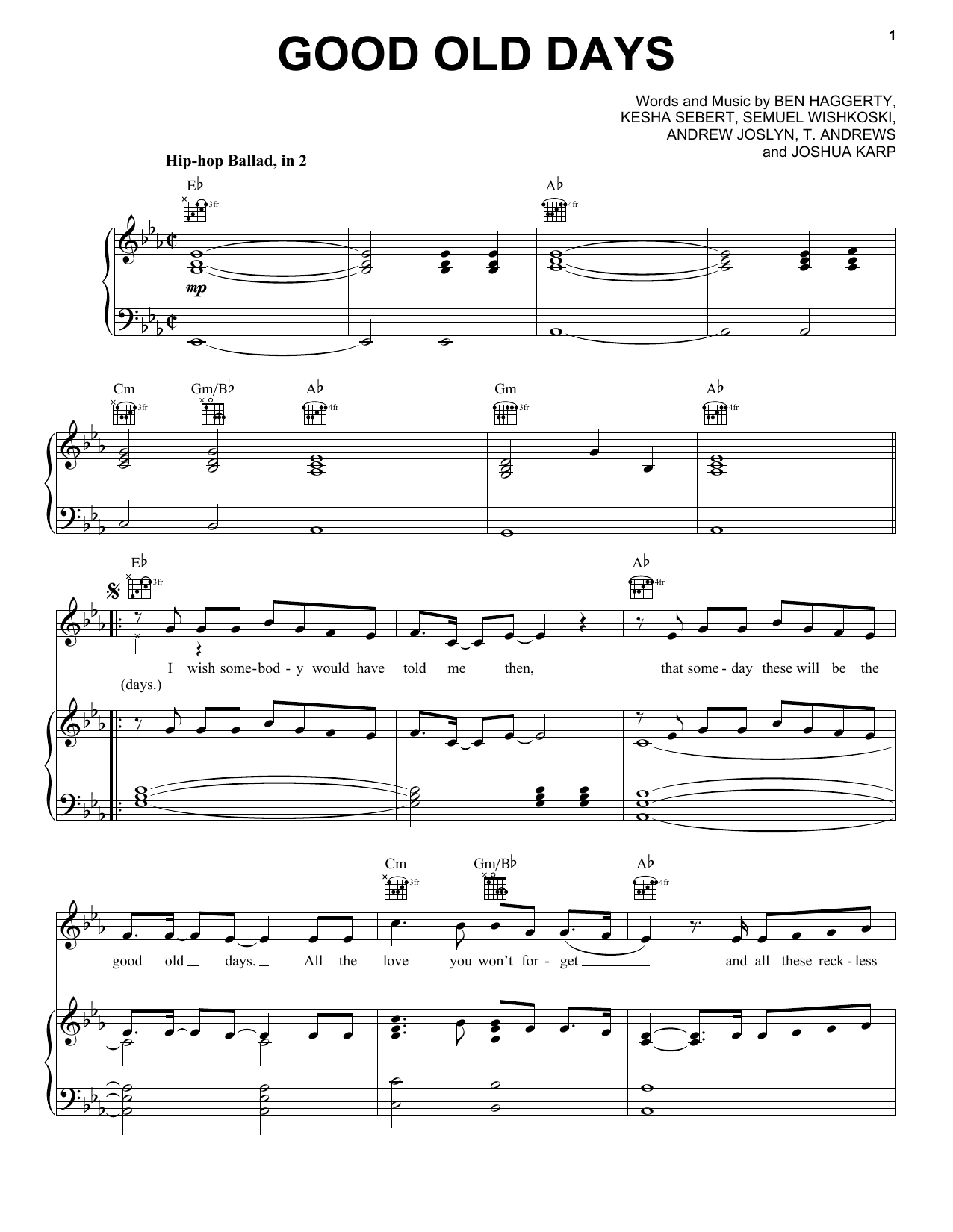 Macklemore Good Old Days (feat. Kesha) sheet music notes and chords. Download Printable PDF.