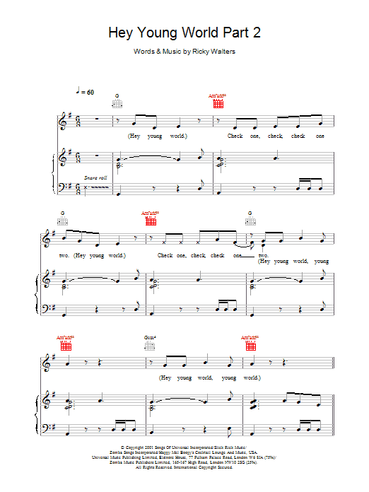 Macy Gray Hey Young World Part 2 sheet music notes and chords arranged for Piano, Vocal & Guitar Chords