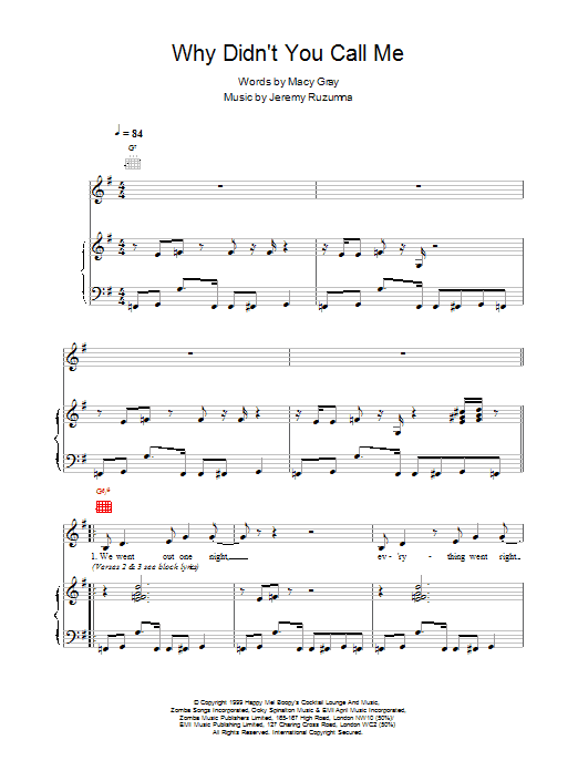Learn to play Macy Gray Why Didnt You Call Me sheet music for Piano, Vocal & Guitar Chords in minutes. Price: 7.8900$ Macy Gray Why Didnt You Call Me sheet music notes and chords arranged for Piano, Vocal & Guitar Chords
