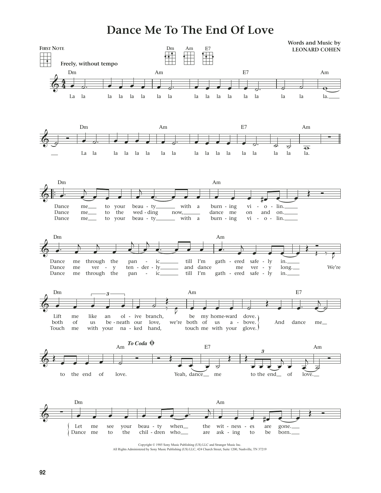 Madeleine Peyroux Dance Me To The End Of Love (from The Daily Ukulele) (arr. Jim Beloff) sheet music notes and chords. Download Printable PDF.