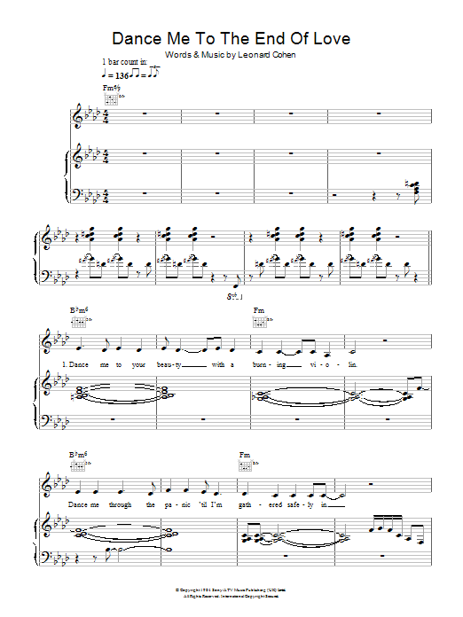 Madeleine Peyroux Dance Me To The End Of Love sheet music notes and chords. Download Printable PDF.