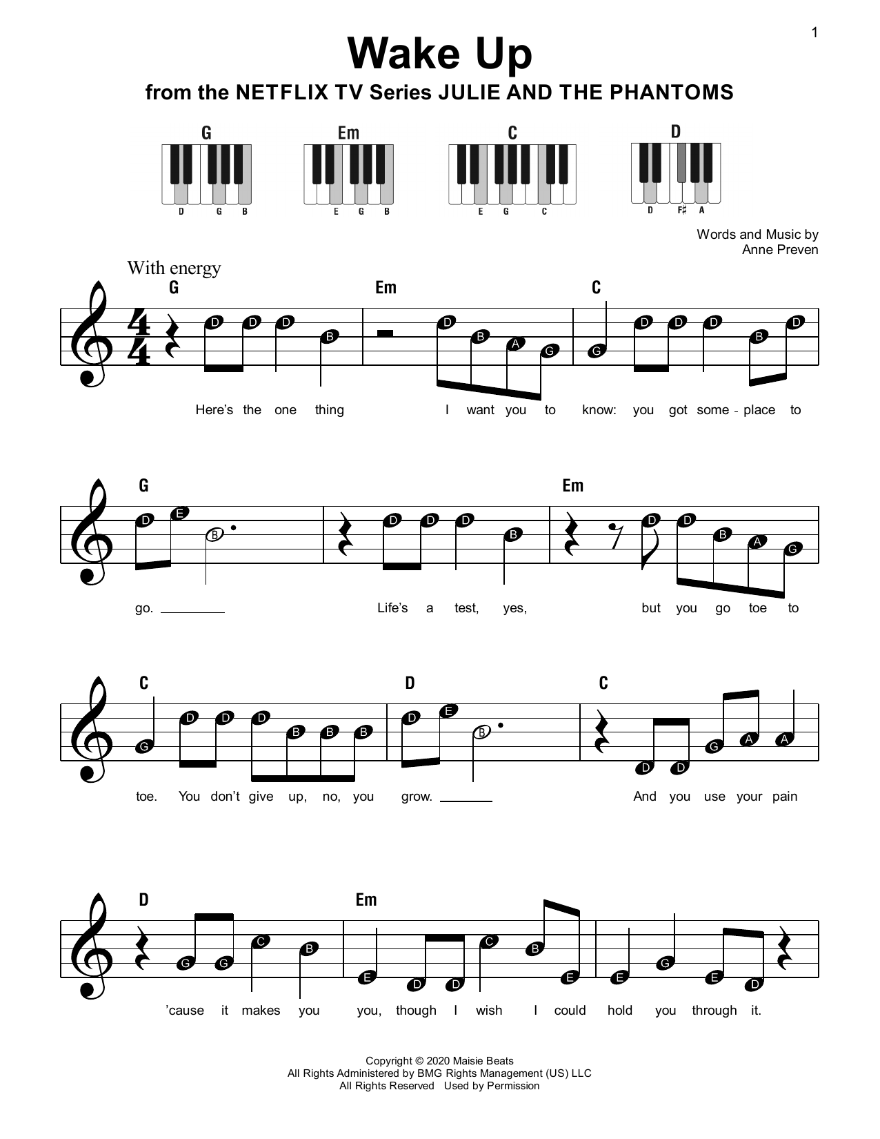 Madison Reyes Wake Up (from Julie and the Phantoms) sheet music notes and chords. Download Printable PDF.