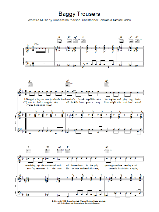 Madness Baggy Trousers sheet music notes and chords arranged for Piano, Vocal & Guitar Chords