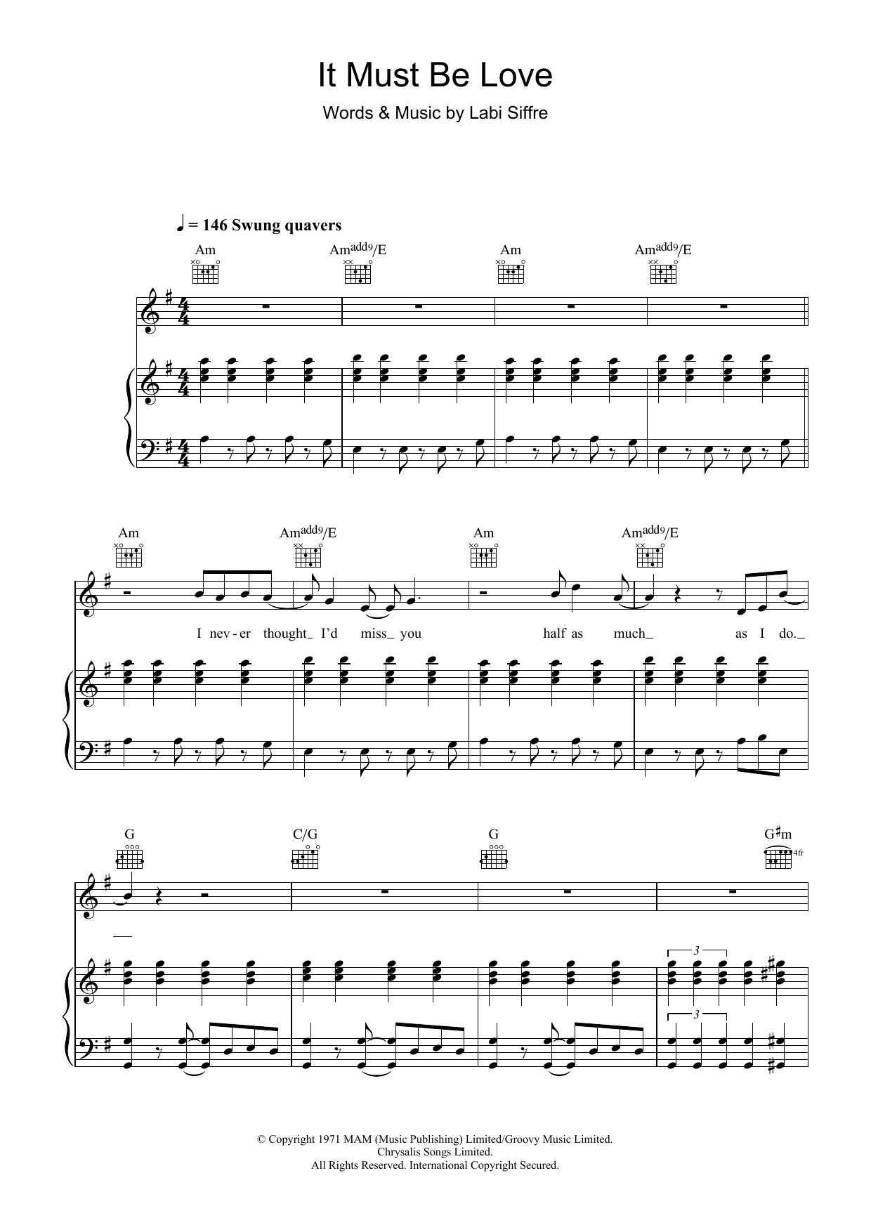 Madness It Must Be Love sheet music notes and chords. Download Printable PDF.