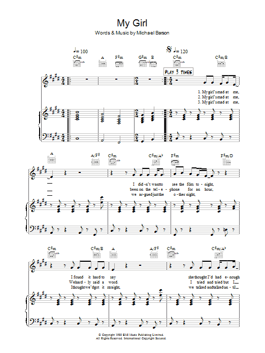 Madness My Girl sheet music notes and chords arranged for Guitar Chords/Lyrics