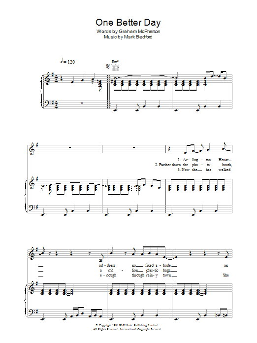 Learn to play Madness One Better Day sheet music for Piano, Vocal & Guitar Chords in minutes. Price: 7.8900$ Madness One Better Day sheet music notes and chords arranged for Piano, Vocal & Guitar Chords