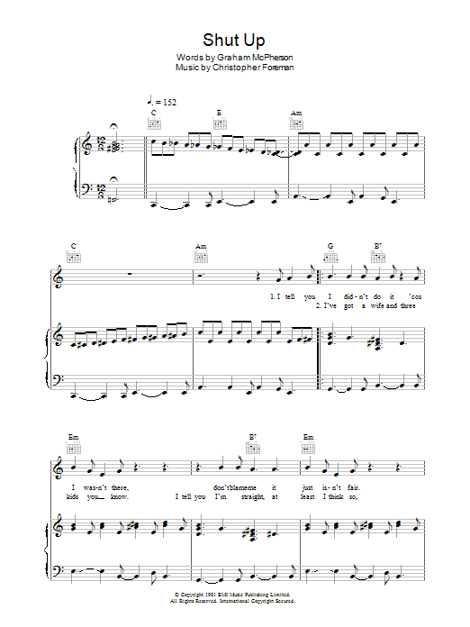 Learn to play Madness Shut Up sheet music for Piano, Vocal & Guitar Chords in minutes. Price: 7.8900$ Madness Shut Up sheet music notes and chords arranged for Piano, Vocal & Guitar Chords