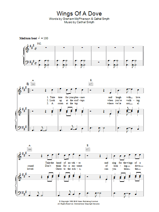 Learn to play Madness Wings Of A Dove sheet music for Piano, Vocal & Guitar Chords in minutes. Price: 7.8900$ Madness Wings Of A Dove sheet music notes and chords arranged for Piano, Vocal & Guitar Chords