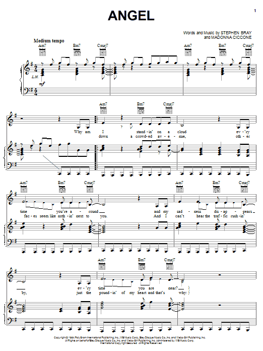 Madonna Angel sheet music notes and chords. Download Printable PDF.