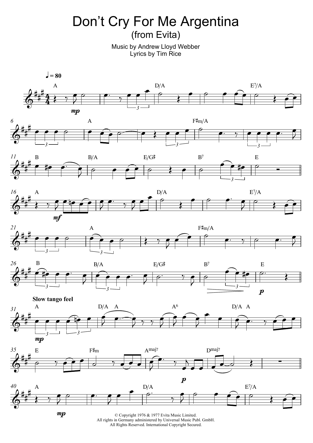 Madonna Don't Cry For Me Argentina (from Evita) sheet music notes and chords. Download Printable PDF.