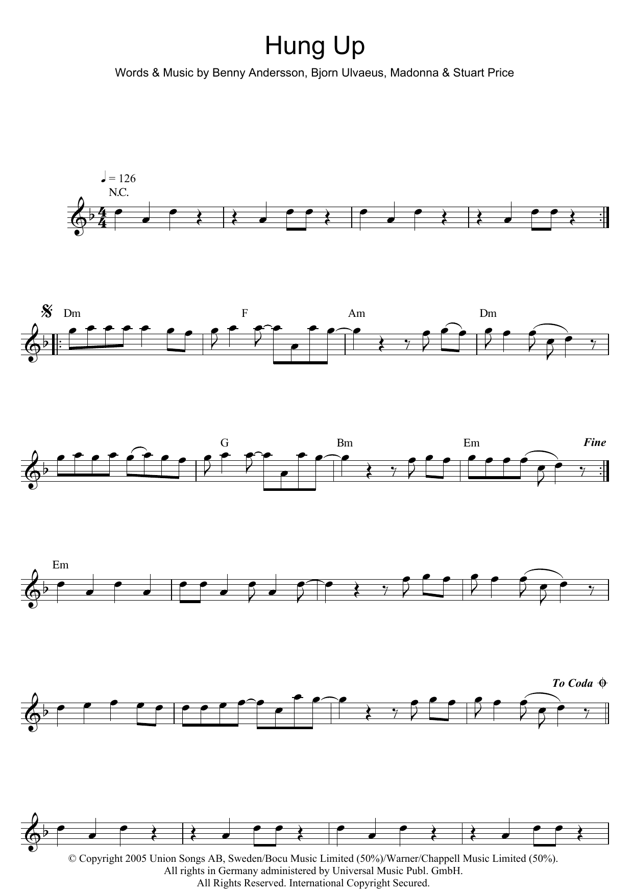 Madonna Hung Up sheet music notes and chords. Download Printable PDF.