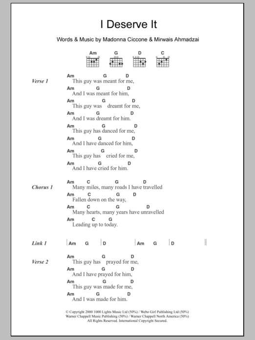 Madonna I Deserve It sheet music notes and chords. Download Printable PDF.