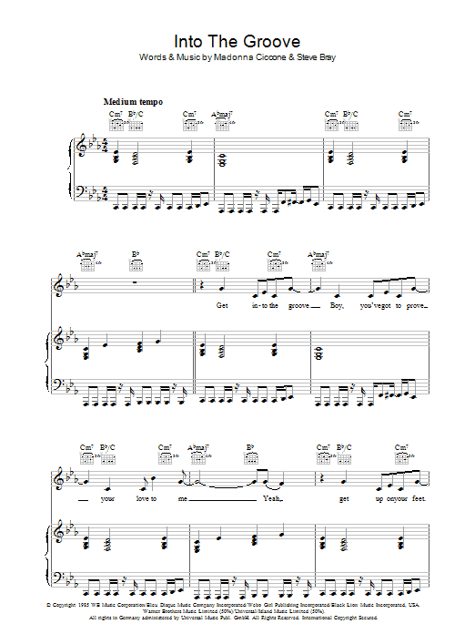 Madonna Into The Groove sheet music notes and chords. Download Printable PDF.