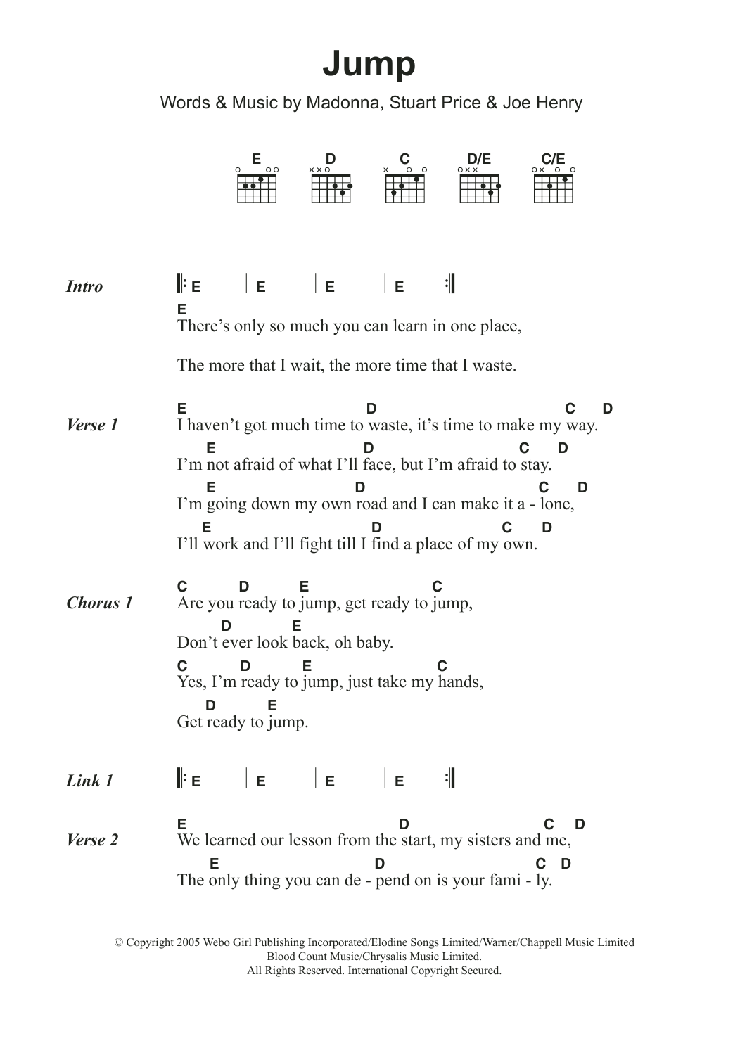 Madonna Jump sheet music notes and chords. Download Printable PDF.