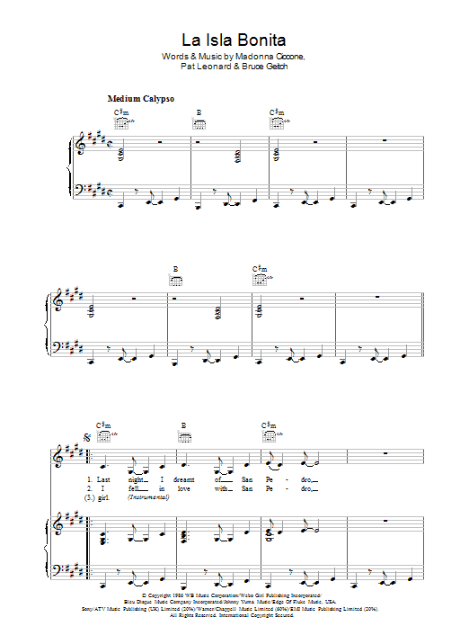 Madonna La Isla Bonita sheet music notes and chords. Download Printable PDF.