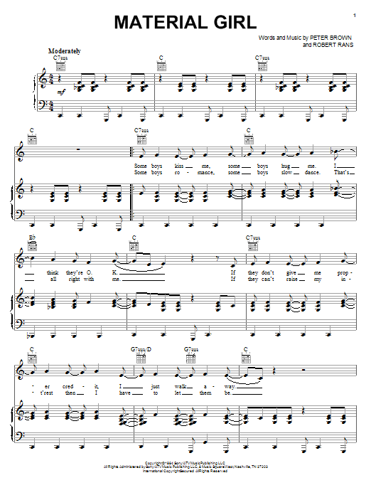 Madonna Material Girl sheet music notes and chords. Download Printable PDF.