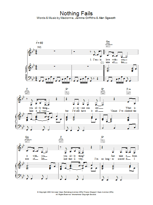 Madonna Nothing Fails sheet music notes and chords. Download Printable PDF.