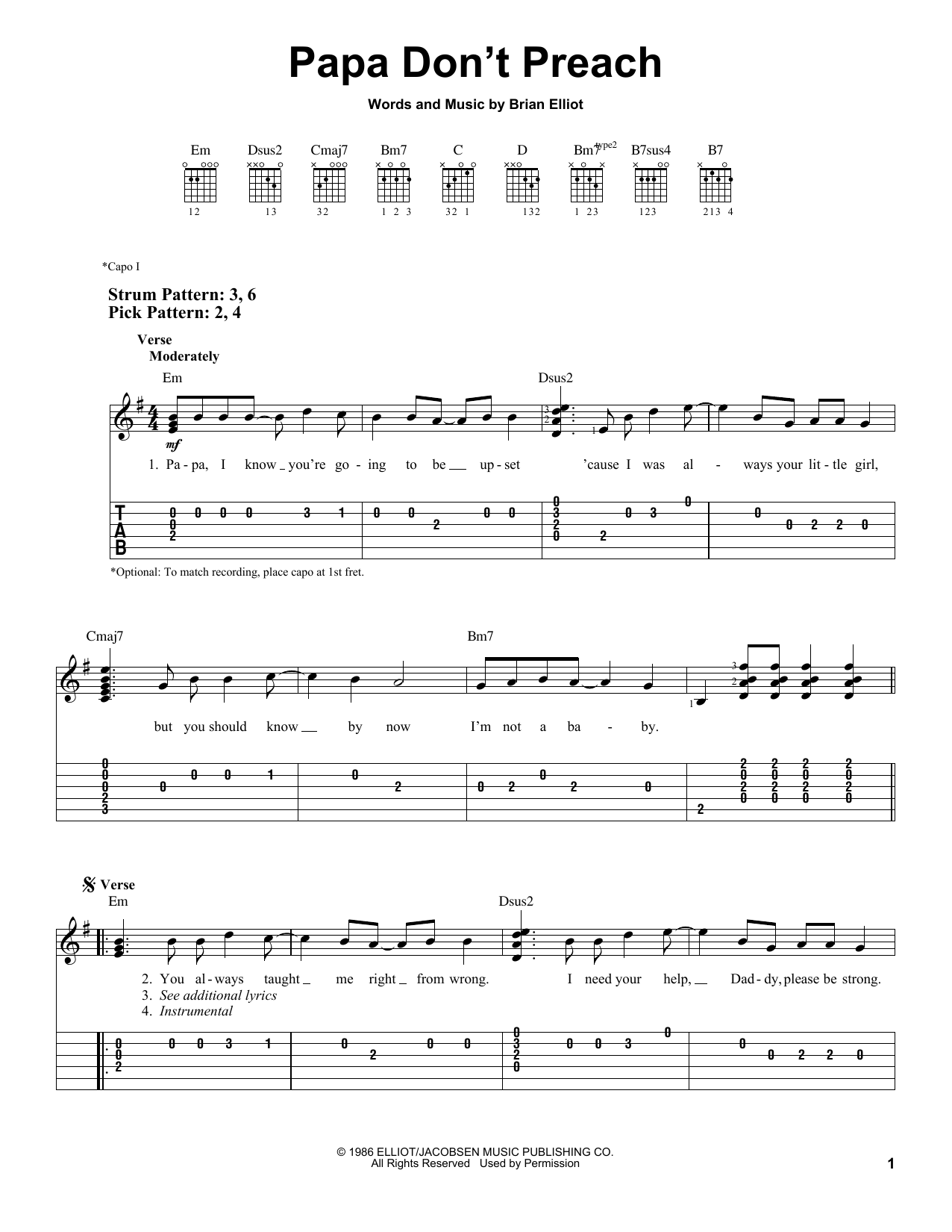 Madonna Papa Don't Preach sheet music notes and chords. Download Printable PDF.