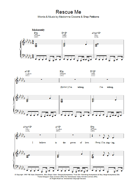 Madonna Rescue Me sheet music notes and chords arranged for Piano, Vocal & Guitar Chords