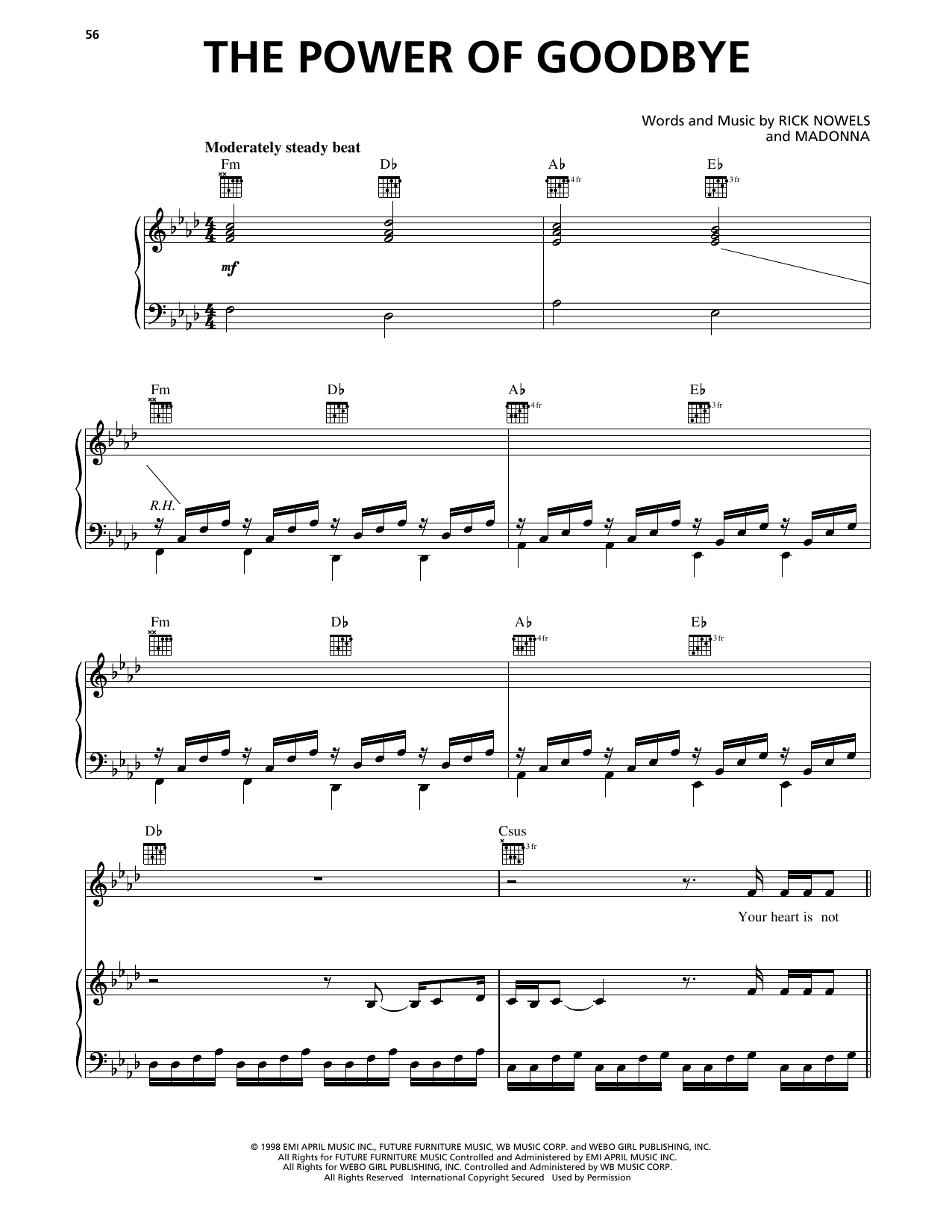 Madonna The Power Of Goodbye sheet music notes and chords arranged for Piano, Vocal & Guitar Chords (Right-Hand Melody)