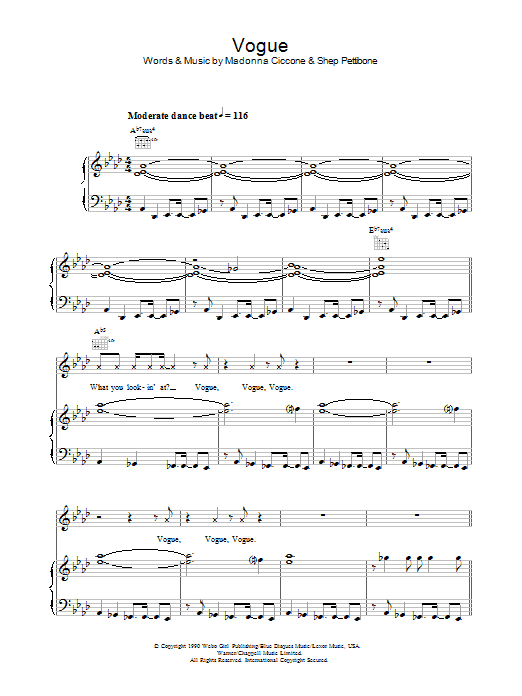 Madonna Vogue sheet music notes and chords. Download Printable PDF.