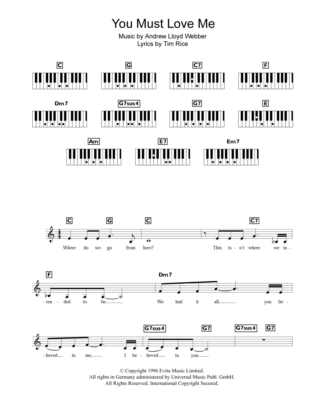 Madonna You Must Love Me sheet music notes and chords. Download Printable PDF.