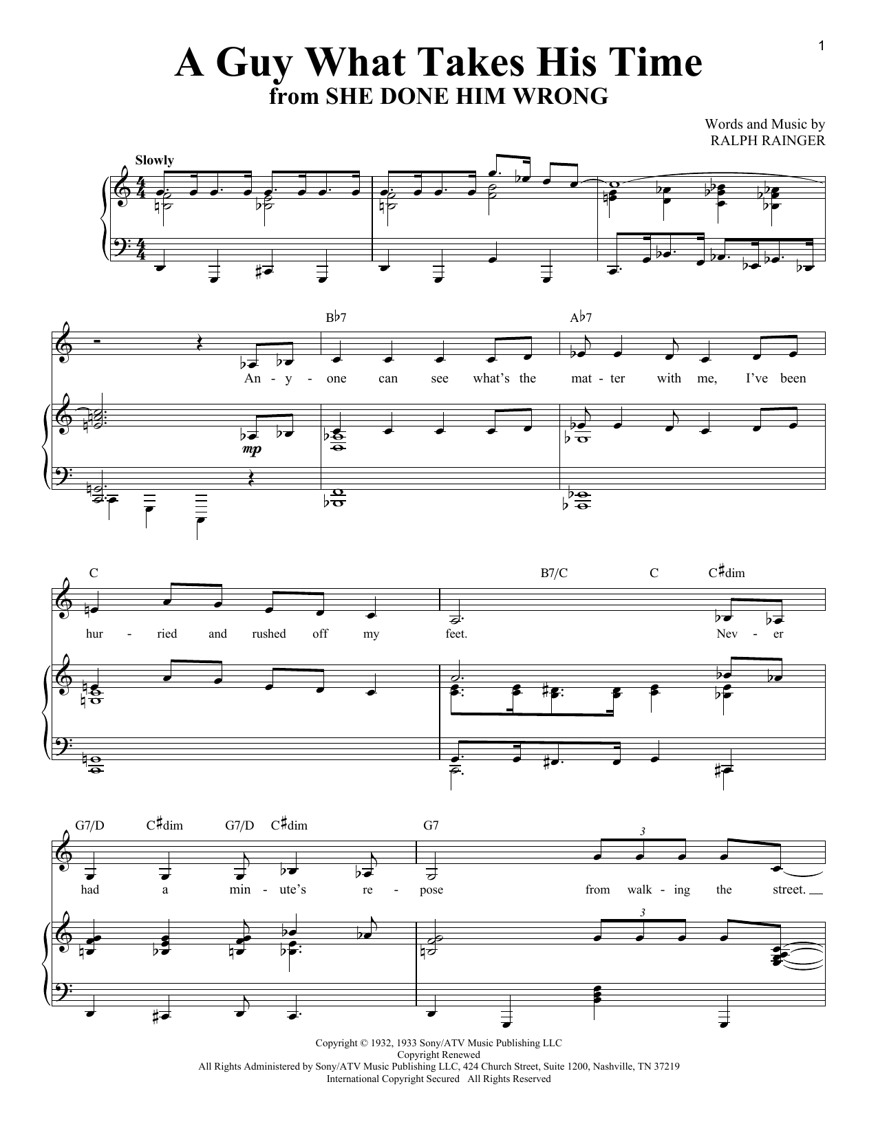 Learn to play Mae West A Guy What Takes His Time sheet music for Piano & Vocal in minutes. Price: 7.8900$ Mae West A Guy What Takes His Time sheet music notes and chords arranged for Piano & Vocal