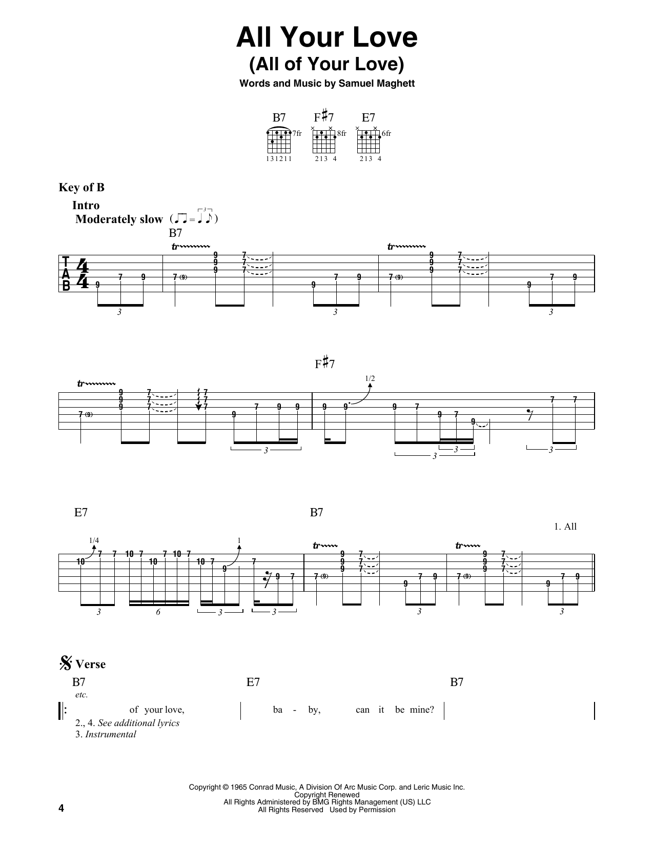 Magic Sam All Your Love (All Of Your Love) sheet music notes and chords. Download Printable PDF.