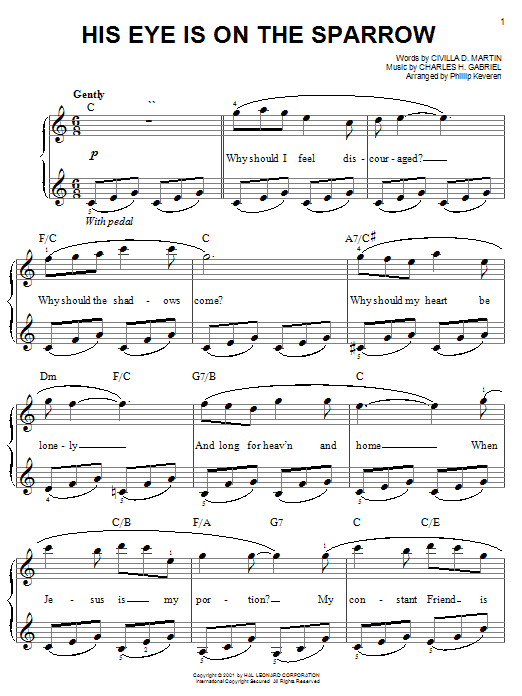 Mahalia Jackson His Eye Is On The Sparrow sheet music notes and chords. Download Printable PDF.