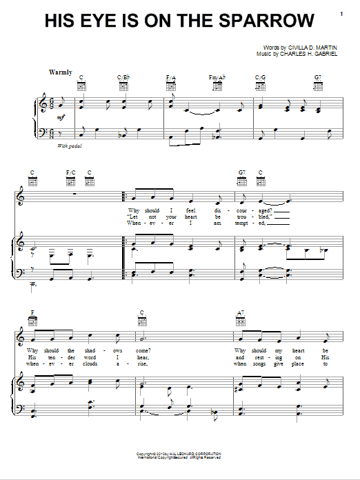 Mahalia Jackson His Eye Is On The Sparrow sheet music notes and chords. Download Printable PDF.