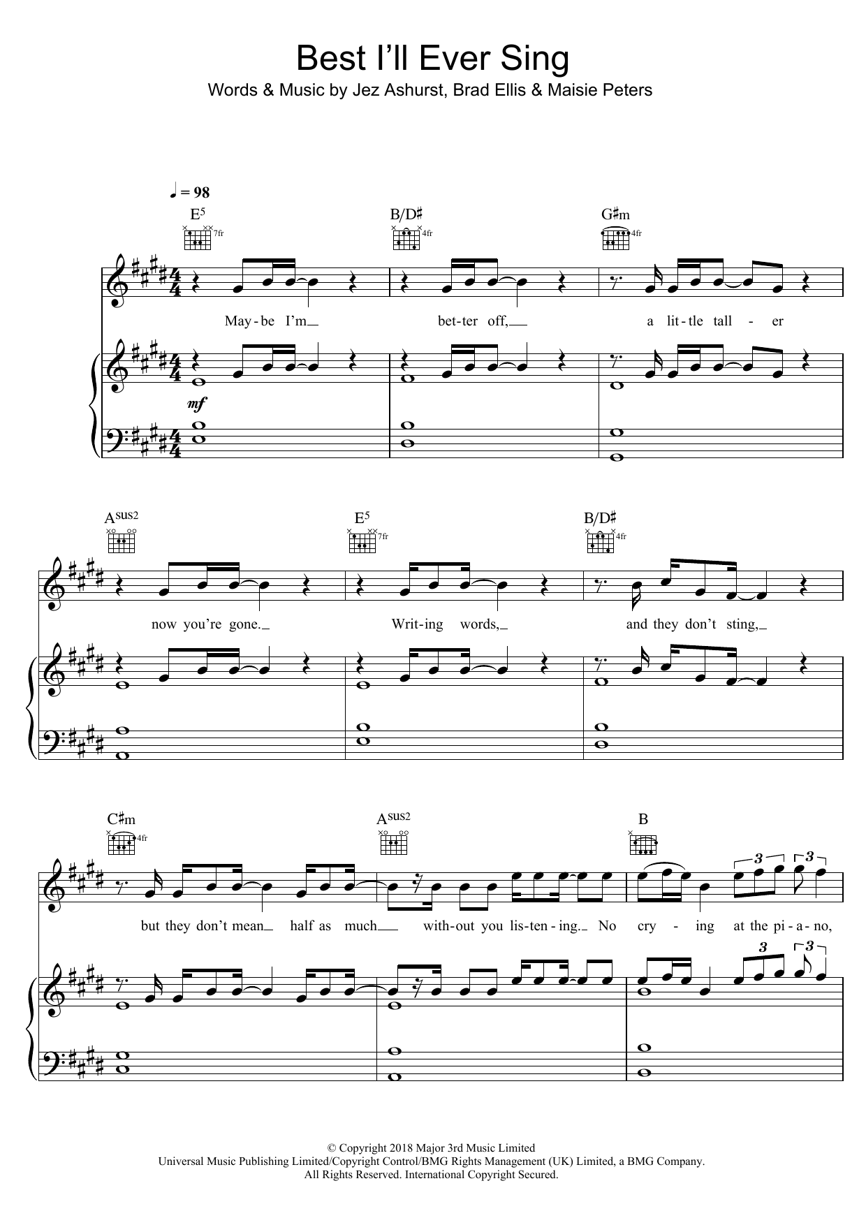 Maisie Peters Best I'll Ever Sing sheet music notes and chords. Download Printable PDF.