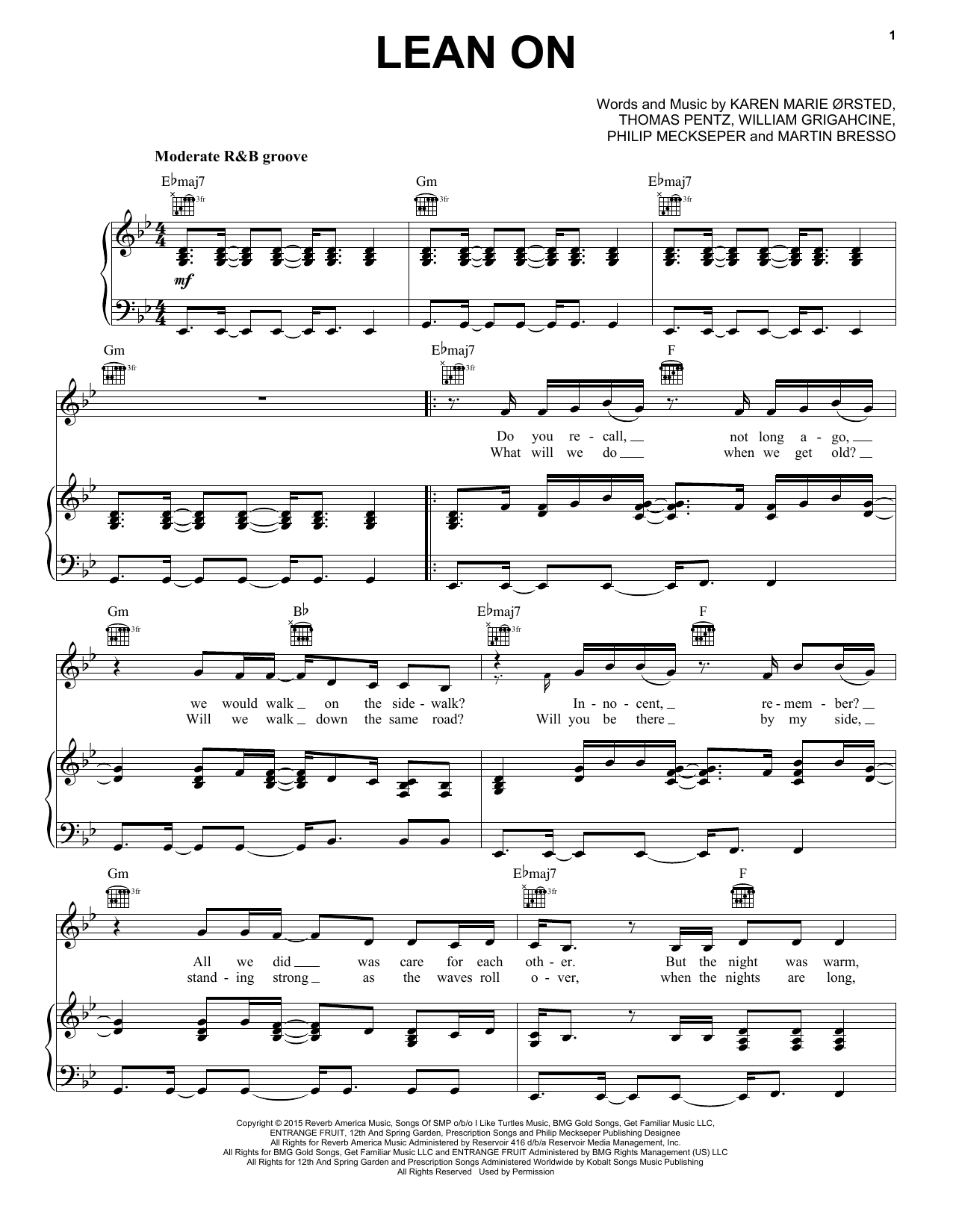 Learn to play Major Lazer & DJ Snake Feat. MØ Lean On sheet music for Piano, Vocal & Guitar Chords (Right-Hand Melody) in minutes. Price: 7.8900$ Major Lazer & DJ Snake Feat. MØ Lean On sheet music notes and chords arranged for Piano, Vocal & Guitar Chords (Right-Hand Melody)