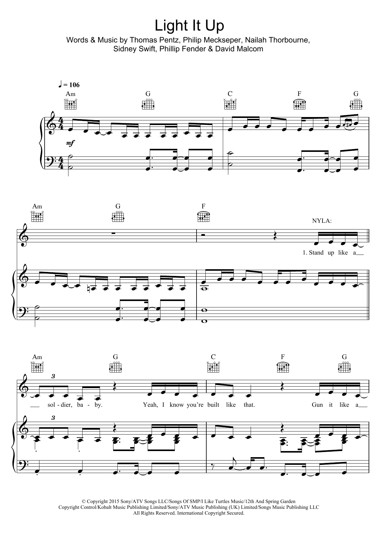 Learn to play Major Lazer Light It Up (feat. Nyla & Fuse ODG) sheet music for Piano, Vocal & Guitar Chords in minutes. Price: 7.8900$ Major Lazer Light It Up (feat. Nyla & Fuse ODG) sheet music notes and chords arranged for Piano, Vocal & Guitar Chords