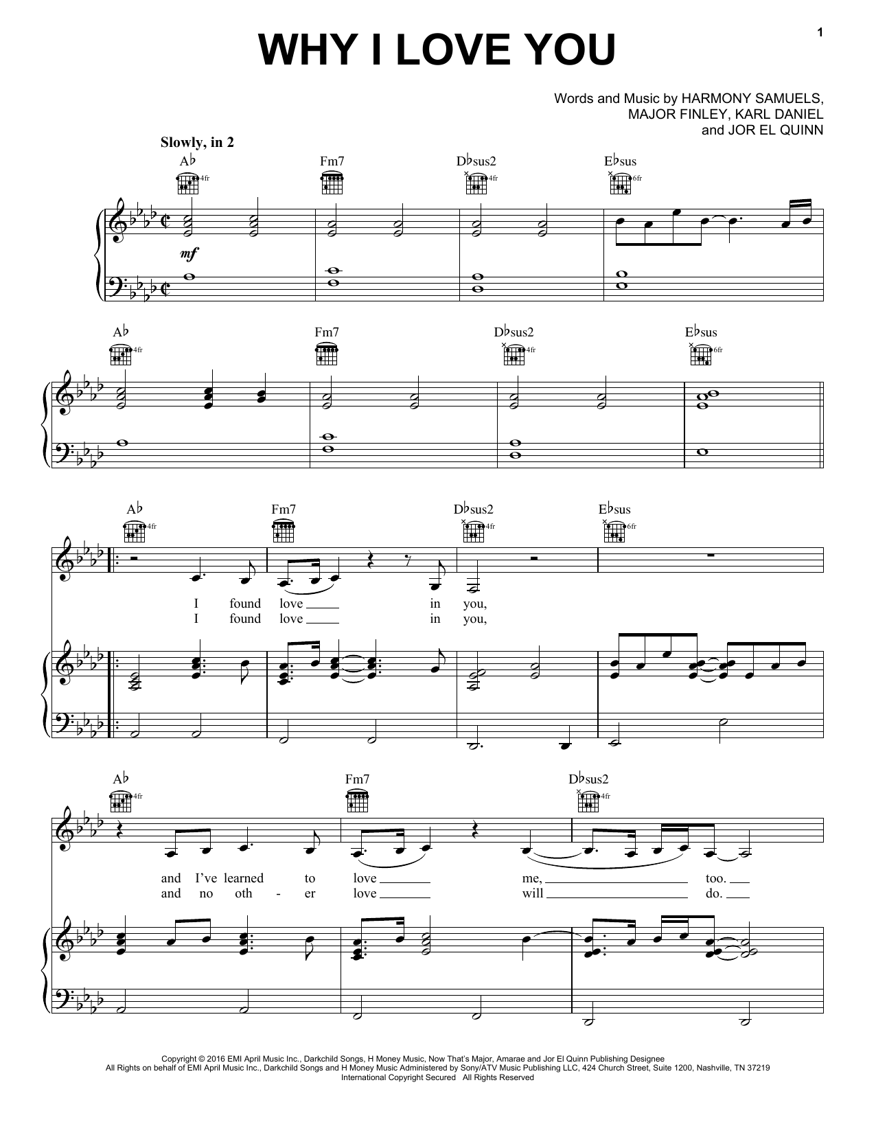 MAJOR. Why I Love You sheet music notes and chords. Download Printable PDF.