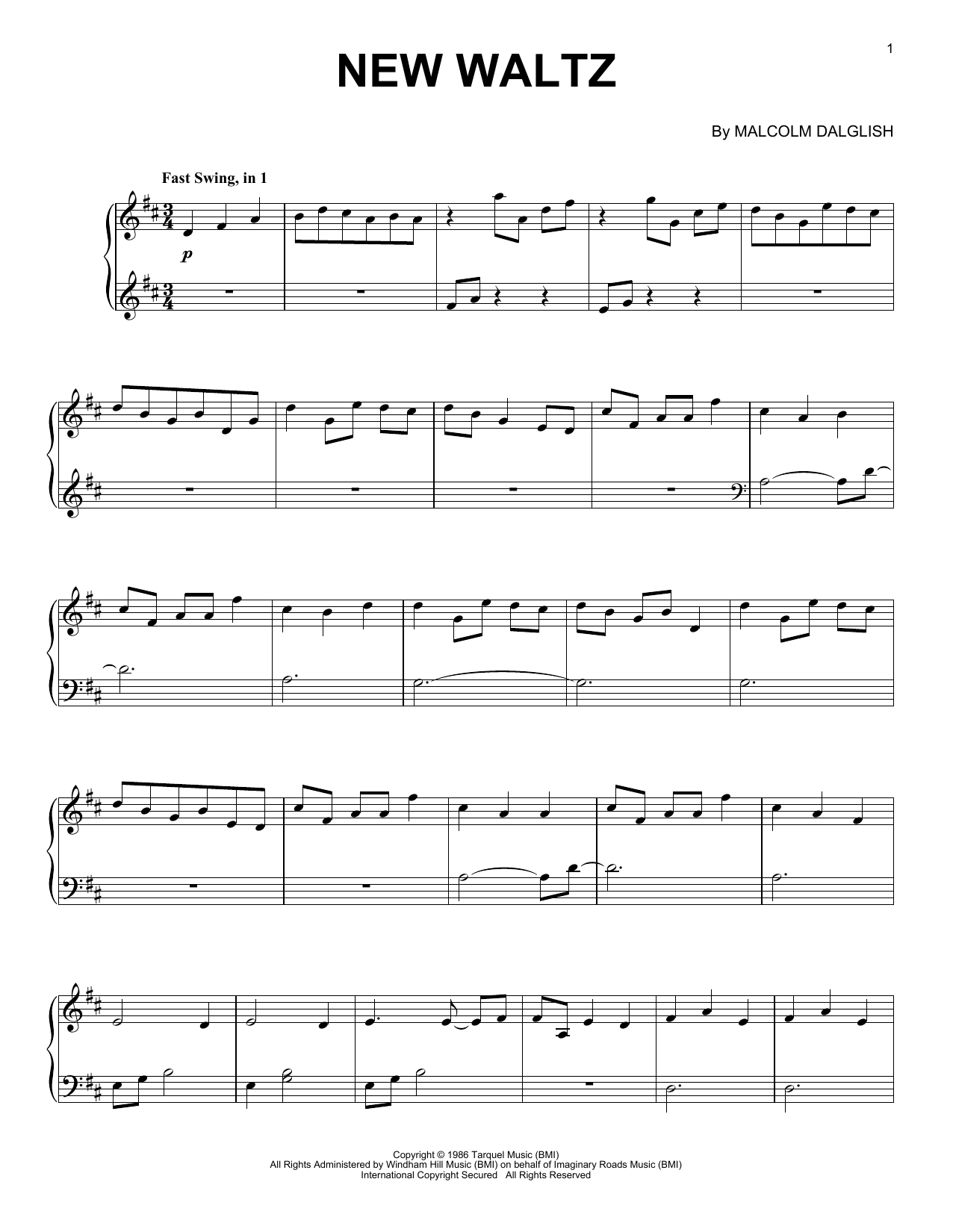 Malcolm Dalglish New Waltz sheet music notes and chords. Download Printable PDF.