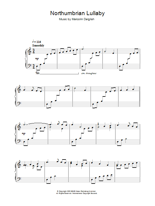 Learn to play Malcolm Dalglish Northumbrian Lullabye sheet music for Piano Solo in minutes. Price: 7.8900$ Malcolm Dalglish Northumbrian Lullabye sheet music notes and chords arranged for Piano Solo