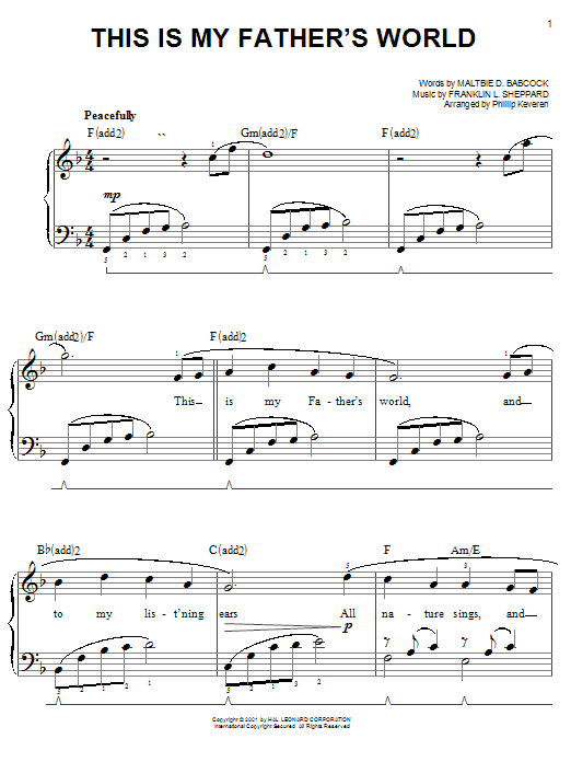 Maltbie D. Babcock This Is My Father's World sheet music notes and chords. Download Printable PDF.