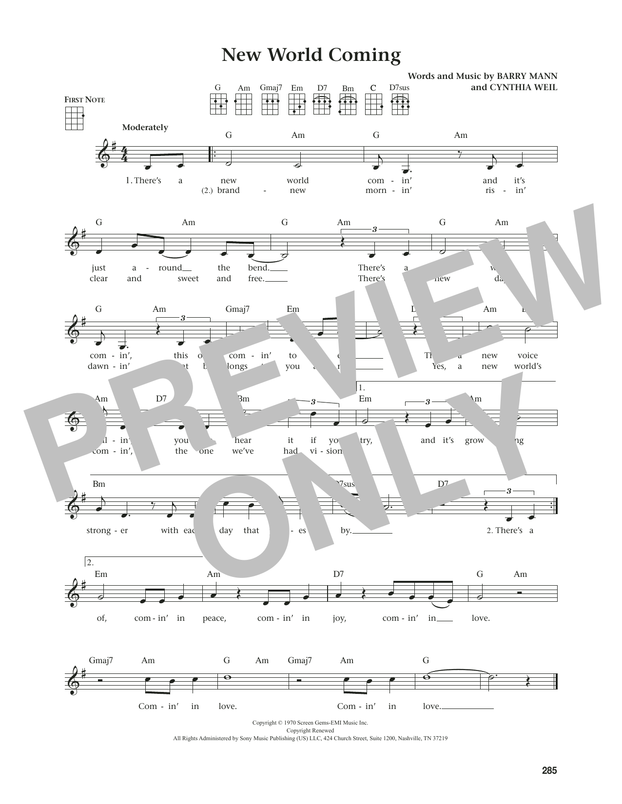 Mama Cass Elliot New World Coming (from The Daily Ukulele) (arr. Jim Beloff) sheet music notes and chords. Download Printable PDF.