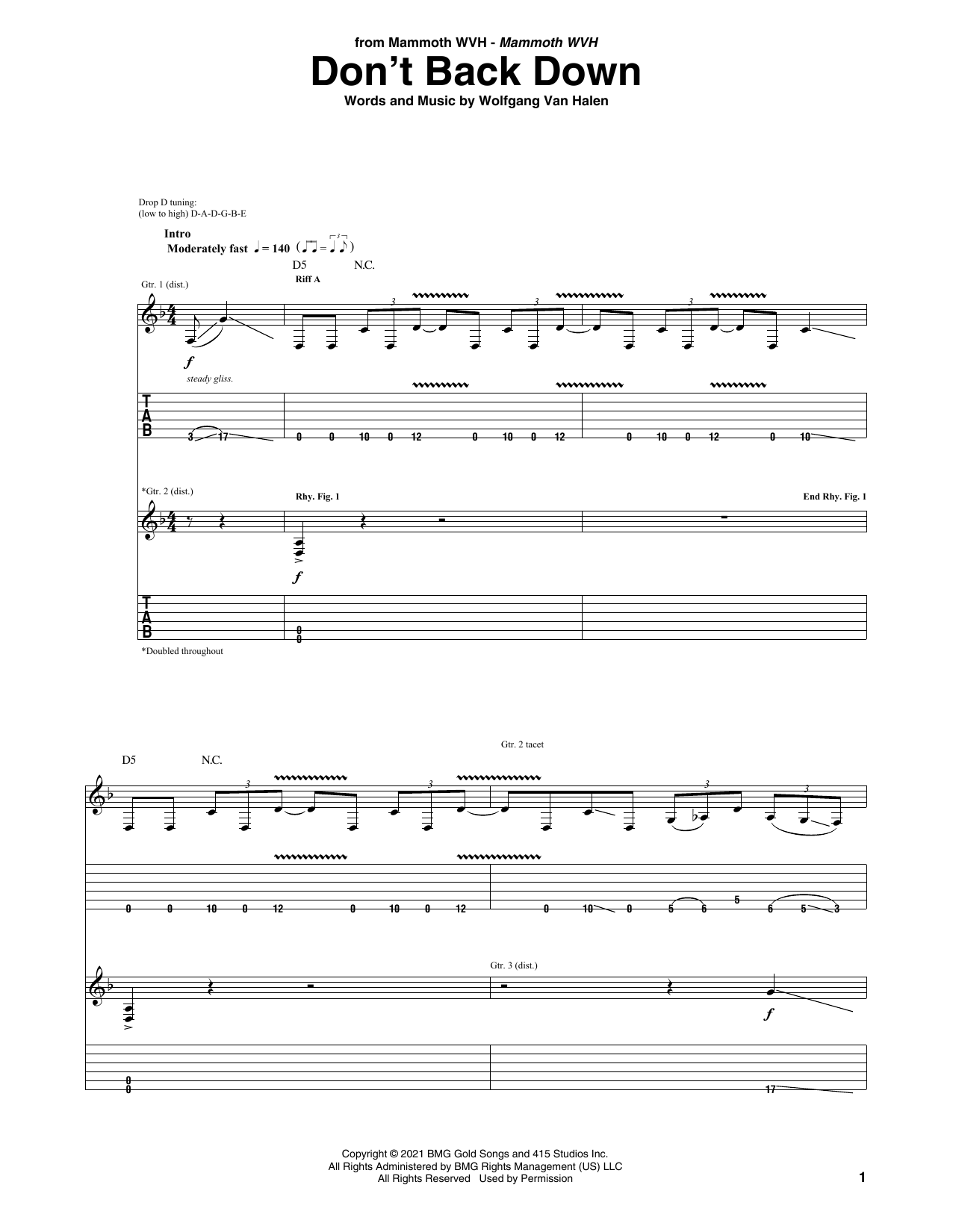 Learn to play Mammoth WVH Don't Back Down sheet music for Guitar Tab in minutes. Price: 7.8900$ Mammoth WVH Don't Back Down sheet music notes and chords arranged for Guitar Tab