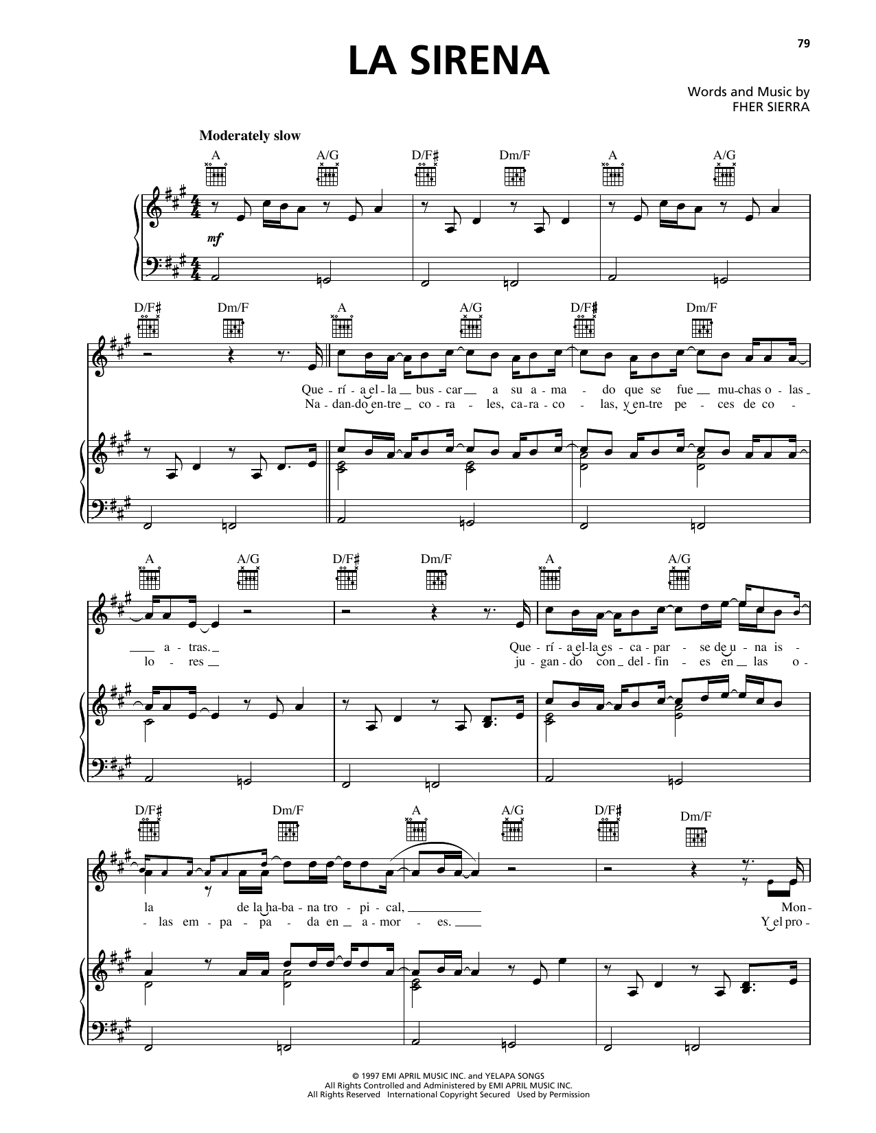 Learn to play Maná La Sirena sheet music for Piano, Vocal & Guitar Chords (Right-Hand Melody) in minutes. Price: 7.8900$ Maná La Sirena sheet music notes and chords arranged for Piano, Vocal & Guitar Chords (Right-Hand Melody)