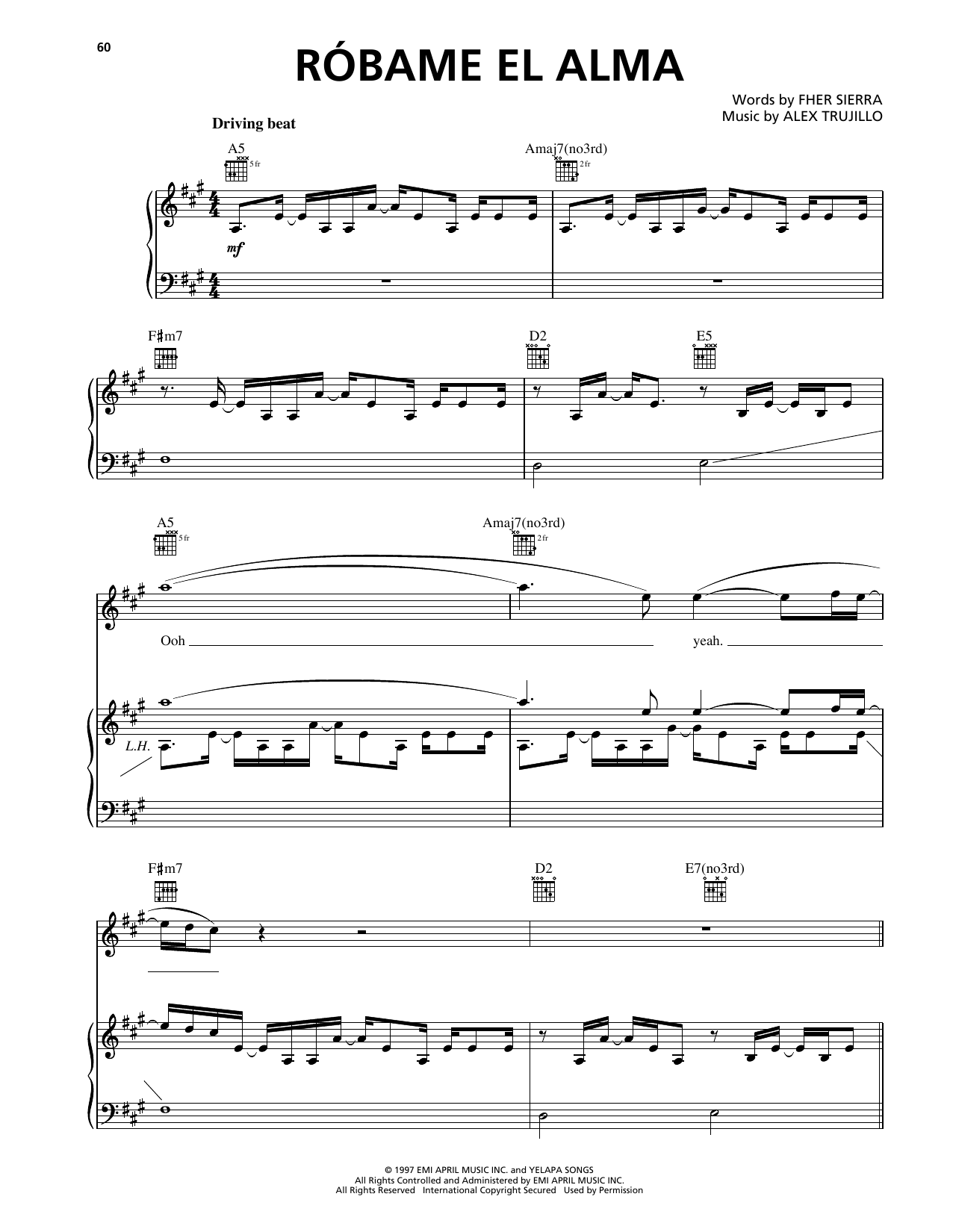 Learn to play Maná Robame El Alma sheet music for Piano, Vocal & Guitar Chords (Right-Hand Melody) in minutes. Price: 7.8900$ Maná Robame El Alma sheet music notes and chords arranged for Piano, Vocal & Guitar Chords (Right-Hand Melody)