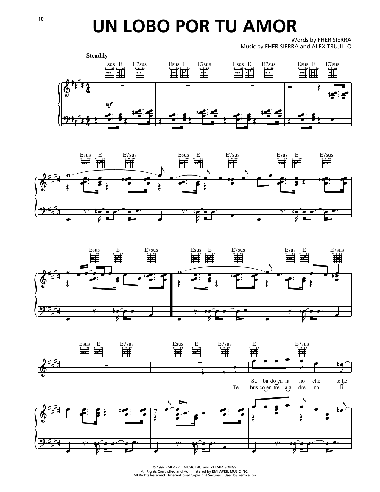 Learn to play Maná Un Lobo Por Tu Amor sheet music for Piano, Vocal & Guitar Chords (Right-Hand Melody) in minutes. Price: 7.8900$ Maná Un Lobo Por Tu Amor sheet music notes and chords arranged for Piano, Vocal & Guitar Chords (Right-Hand Melody)