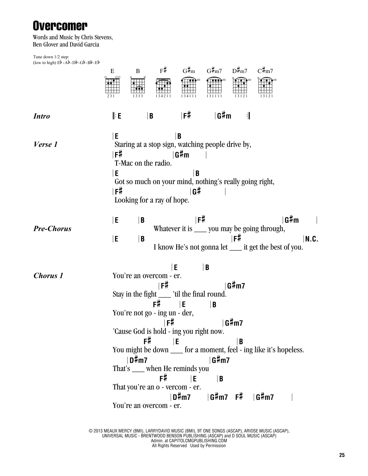 Ben Glover Overcomer sheet music notes and chords. Download Printable PDF.