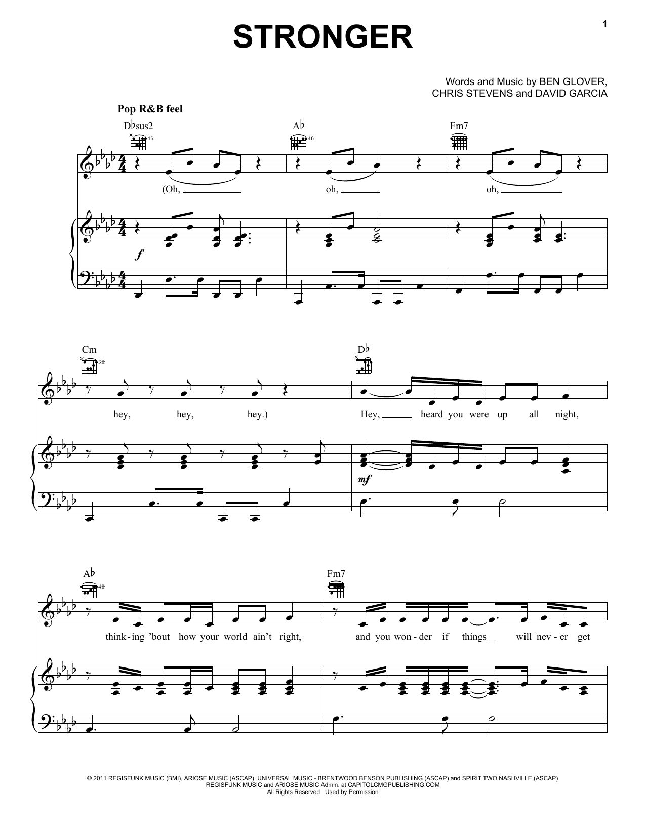 Learn to play Chris Stevens Stronger sheet music for Piano, Vocal & Guitar Chords (Right-Hand Melody) in minutes. Price: 7.8900$ Chris Stevens Stronger sheet music notes and chords arranged for Piano, Vocal & Guitar Chords (Right-Hand Melody)