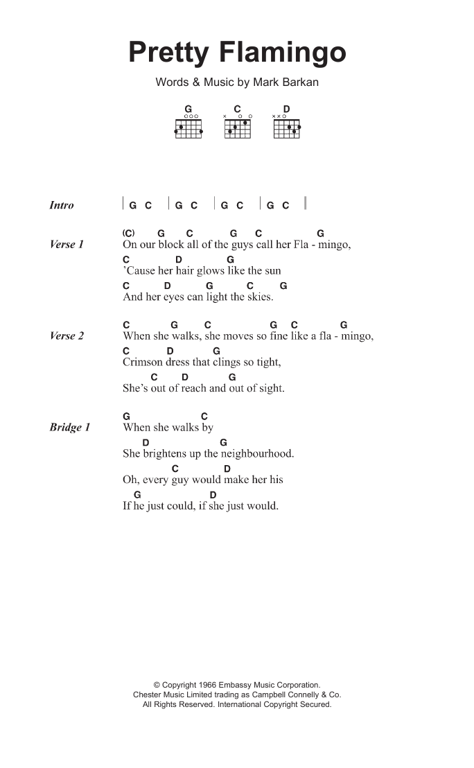 Manfred Mann Pretty Flamingo sheet music notes and chords. Download Printable PDF.