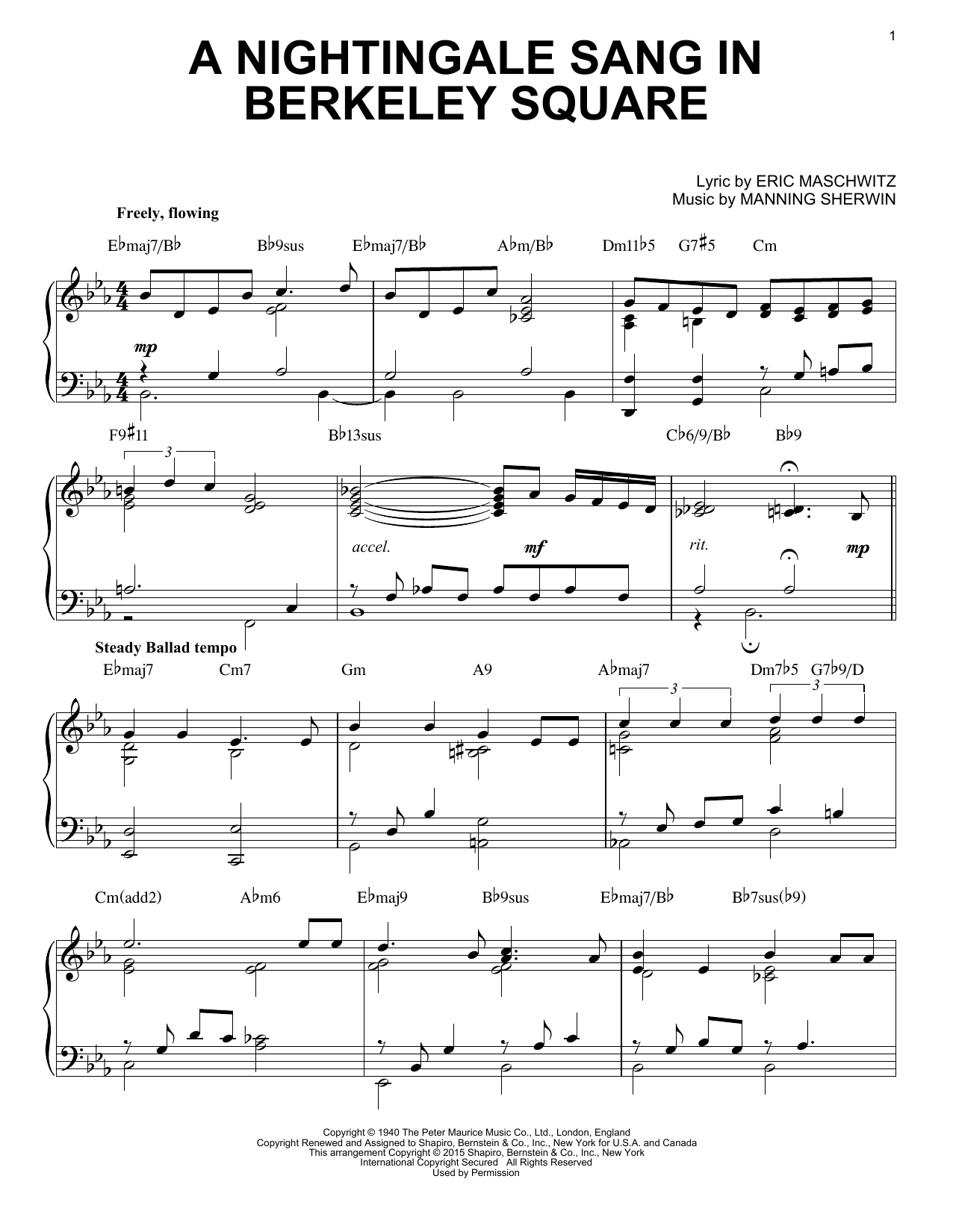 Manhattan Transfer A Nightingale Sang In Berkeley Square [Jazz version] (arr. Brent Edstrom) sheet music notes and chords. Download Printable PDF.